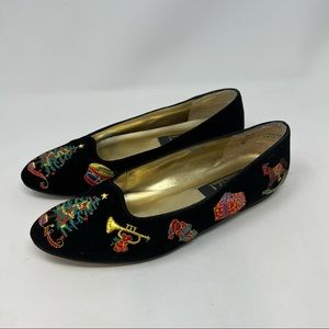 Pritzi Vintage Embroidered Christmas Flats Women’s Shoes Size 8.5 Slip Ons